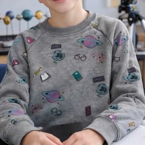 Gray STEM Astronomy Science Novelty Print Sweatshirt 10–12 Cozy Celestial Outer